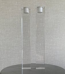 Pair Of Tall Striking Oleg Cassini Crystal Candlesticks With Boxes