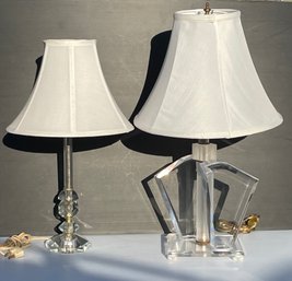 Lucite And Glass Table Lamps With Shades