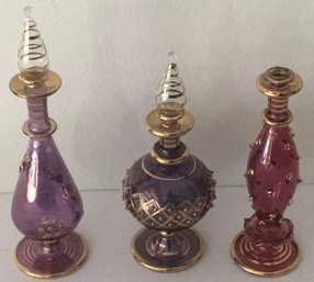 Trio Of Vintage Colorful Blown Perfume Bottles