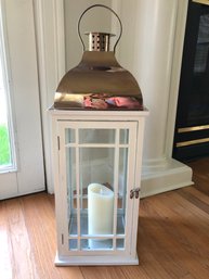 Large White Lantern W Chrome Top - 30H