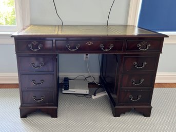 Traditional Partner's Desk With Green Leather Inlay (#1)