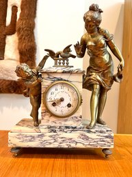 Antique Figural Mantel Clock With Marble Base