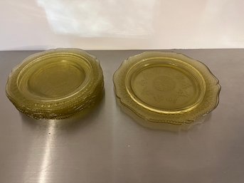 8 Vintage Yellow Depression Glass Plates