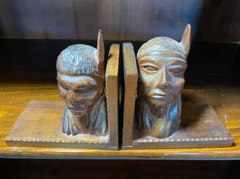 Carved Wood Native Indian  Bookends