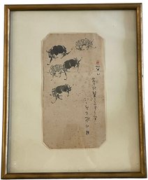 Antique Japanese Ink Drawing Of Crabs (R)