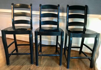 Trio Of POTTERY BARN Black Lacquer Bar/ Counter Stools