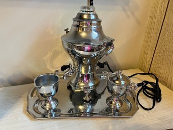 Stainless Steel Electric Samovar, With Cream, Sugar, And Tray