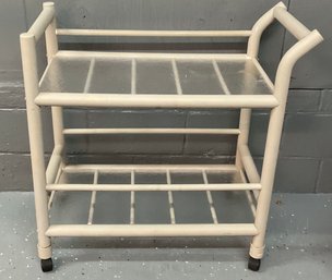 White, Cream PVC, Plastic Tea Cart On Wheels