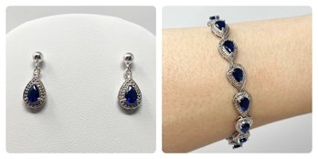 Sterling Silver And Sapphire Bracelet And Earring Set