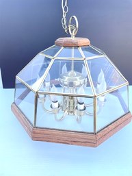 Heptagon Clear Glass And Wood Chandelier Style Lamp & Hanging  Chain