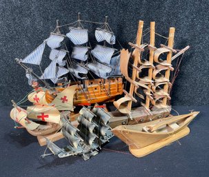 Five Vintage Wooden Ship Models