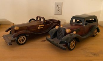 Pair Of Vintage Wooden Automobiles