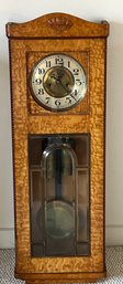 Vintage GUSTAV BECKER Large Figured Veneer Vienna Regulator Wall Clock With Key  UNTESTED ( READ Description)