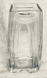 Vintage Heavy Sturdy Clear Art Glass Vase Rectangular & Curved Sides - Almost 12 Inch High