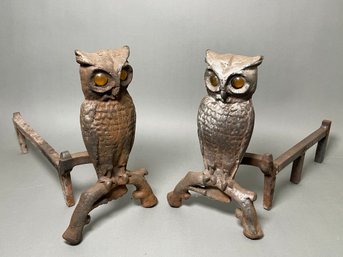Cast Iron Owl Andirons