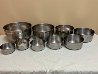 Group Of Stainless Steel Mixing Bowls - 9 Total