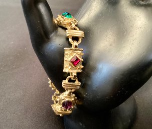 Lovely Gold Tone And Colored Stone Vintage Bracelet