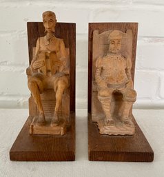 Pair Of Hand Carved Wooden Bookends From Spain