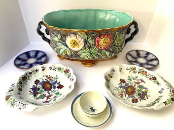 Majolica Planter, Spode Bowls & Vintage China Group