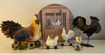 Rooster And Chicks Table Top Decor Including Hat Box