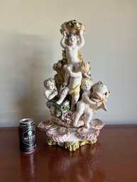 Large Porcelain Cherub Decorated Decor Piece