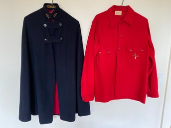 Chippewa Woolen Mills Red Wool Coat Wisconsin, Standard Apparel Company Blue Wool Cape Ohio