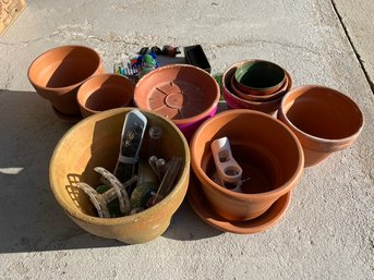 Terra Cotta Planter Pots . Nelson  Hose Sprayer  Hose Coupler - Frog Pin Flower Arrangement Tools
