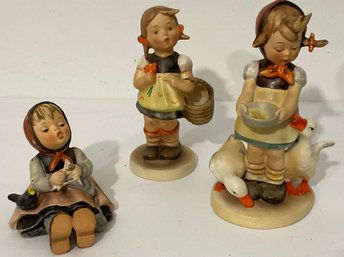Trio Hummels, Goebel Figurines, Girls Bird, Ducks & Basket.