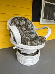 White Mid-Century Rattan Bucket Swivel Chair