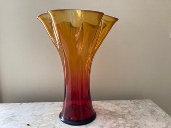 Very Large Vintage Colored Glass Handkerchief Vase