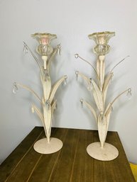 Metal And Glass Flower Candlesticks