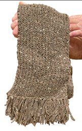 Fine Hand Knit Wool Scarf Light Brown W Off White 58