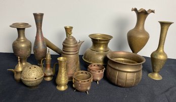 Collection Of Various Brass Vases And Teapots