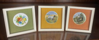 Three Pieces Of Framed Enamel