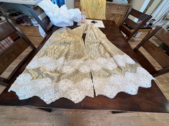 Beautiful Silk And Beaded Lace Shawl In Gold Lame, With 108' Long And 42' Wide