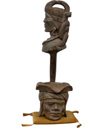 Large Vintage Austronesian Tiki Hand Carved Teak Figural Water Dipper / Ladle/ Vase