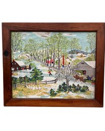 Vintage Framed Mid Century Fabric - Rustic Country Living Vibe