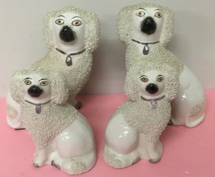 Antique Old Staffordshire Ware Confetti, Poodle Dog Figurines Set Of 4.