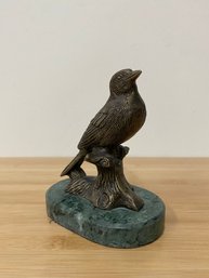 Solid Brass Bird Figurine With Marble Base