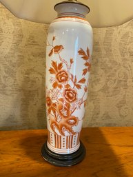 Orange And White Porcelain Table Lamp Lot 1 Wood Base 28'