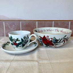 Christmas China Bowl And Cup / Saucer