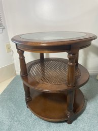 Three Tier Table With Caned Accents