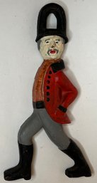 Vintage Antique Cast Iron Hessian Soldier - Marching - Part Andiron Or Doorstop - Repainted - 11.5 Inches H