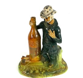 Unusual Heavy Porcelain Statue Of An Old Timer With Cigarettes And Liquor Bottle