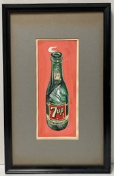Vintage Mixed Media Pop Art Painting - 7UP 7 UP Bottle - You Like It - It Likes You - Sal Walsh - 12x19 Framed
