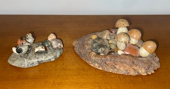 Pair Of Stone/Rock Sculptures Including Mushrooms And Ducks