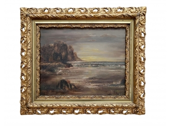 American Oil On Canvas Coastal Scene In Lavish Gilt Frame, Circa 1900