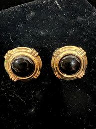 14 Kt Yellow Gold French Back With Black Onyx Earrings, Very Striking!