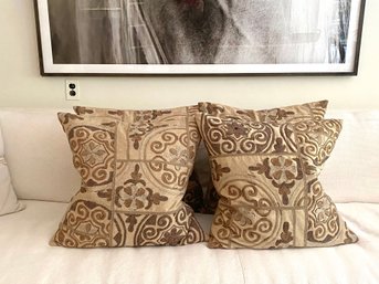 Set Four Linen Moroccan Style Embroidered Linen Pillows  (W2)