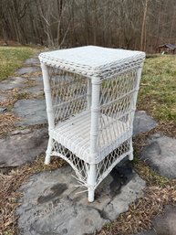 Vintage White Square Natural Wicker Side Table